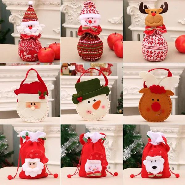 Decorazioni natalizie 2023 Borsa regalo Babbo Natale Pupazzo di neve Alce Supporti in tessuto Merry Home Decorazione per feste Caramelle per bambini