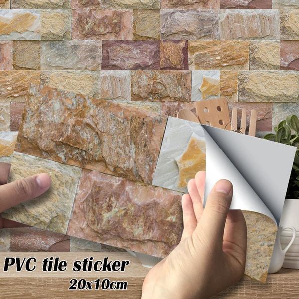 Adesivos de parede 27 pcs 3D tridimensional auto-adesivo PVC telha cerâmica pedra tijolo adesivo conjunto cozinha banheiro mosaico decalque 20x10cm