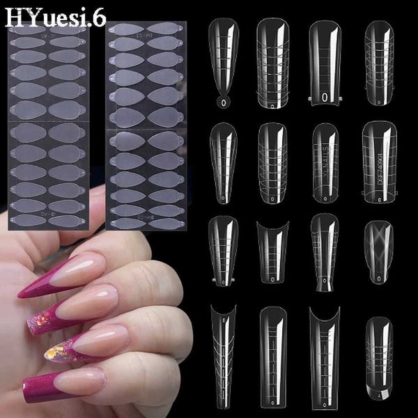 Unhas Falsas 24pcs / Folha Duet System Dual Form Reutilizável Ponta Francesa Silicone Almofadas de Unhas Adesivos Nail Art Builder Extensão Molde Acessórios YQ231115