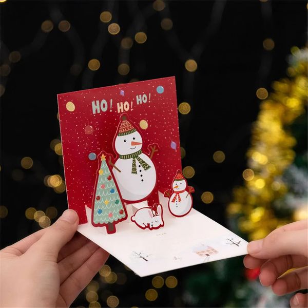 10PC Cartões de Natal 3D Envelope de Saudação Amigo Família Desejando Cartão Postal Aniversário e Presente de Ano Novo Obrigado Decoração de Cartão de Natal 231115