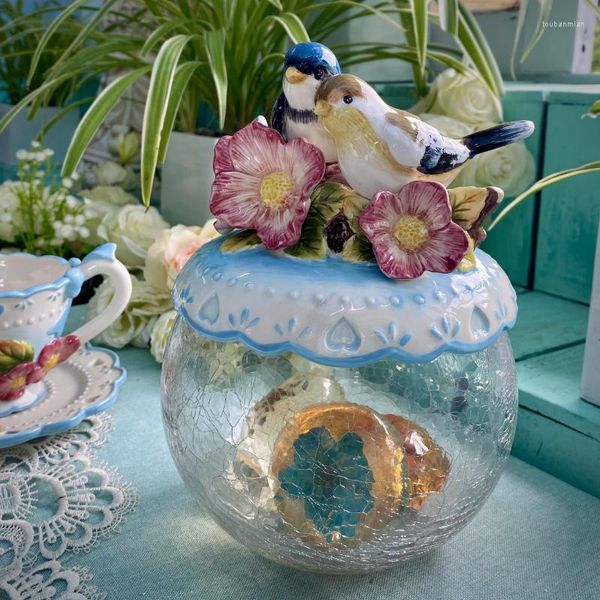 Aufbewahrungsflaschen Kreativer Liebesvogel Keramikglas Cookie Candy Desktop Organizer Wohnaccessoires Hochzeitsgeschenke