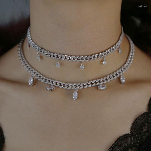 Choker Design Women Wedding Iced Out Crystal Miami Cuban Chain Delicate Stars Pendenti Minimal CZ Dangle Jewelry