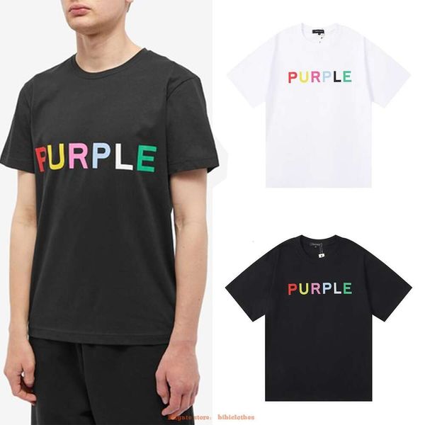 Designer Modekleidung T-Shirt Herren Casual Tees Trend Marke Purple Klassische farbenfrohe Muster Doppelgarn rein Baumwolle Kurzarm T-Shirt Männer Frauen Frauen