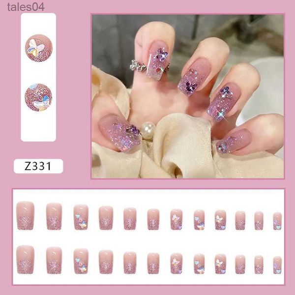 Unghie finte 24 pezzi Y2K Nail Art Unghie finte per dito Copertura completa Rosa Arancione Strass Diamanti Progettato Stampa sulle unghie con colla gelatinosa YQ231115