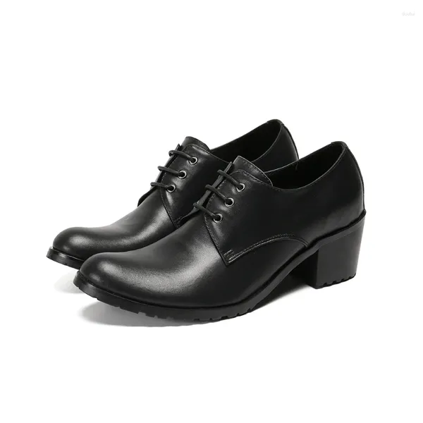 Scarpe eleganti Italiane fatte a mano da uomo d'affari Oxford Tacco alto Vera pelle Nera Party Brogue Formale Aumenta l'altezza