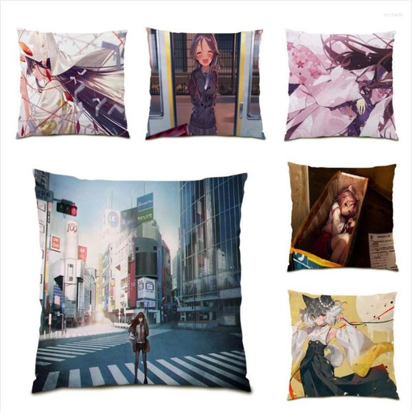 Kissenbezug 45 x 45 S Bezüge Polyester Leinen Wohnzimmerdekoration Weiche dekorative Hüllen Anime Muster Home E0919