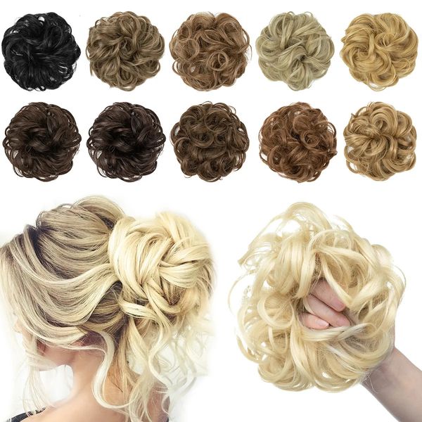 Perucas sintéticas bagunçado cabelo bun chignon scrunchies falso banda trança elástica peruca cauda para mulheres envoltório cauda encaracolada 231115