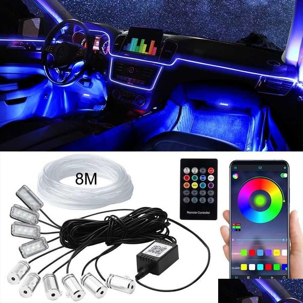 Hid Xenon Kits Led Sign 10 em 1 Carro Interior Luz Ambiente Fibra Óptica Pé Porta Atmosfera Lâmpada Decoração Neon Strip Remote App Mu Dhwye