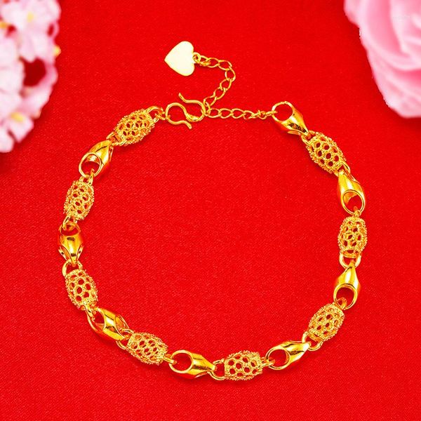 Strand cobre banhado 24k dourado requintado pulseira de flores imitação de esferas de transferência famosa joias de mulheres