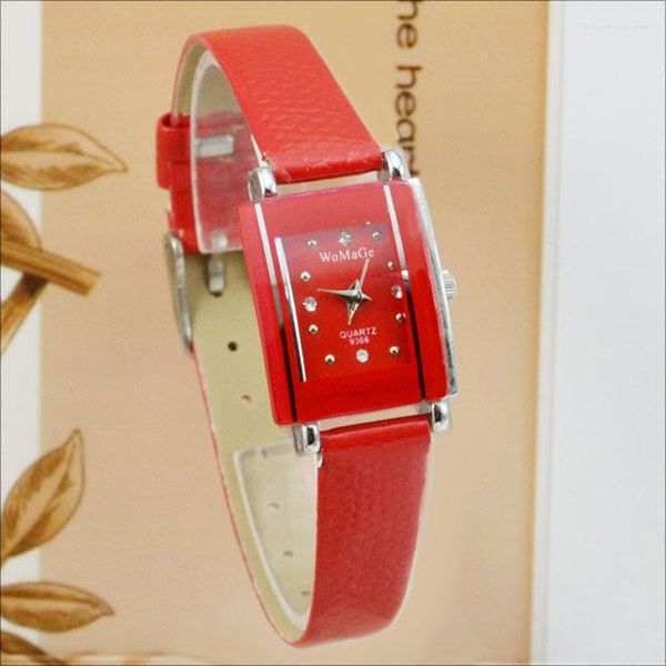 Armbanduhren Womage Damenuhren Damenmode Rechteck Damen Ledergürtel Quarzuhr Relogio Feminino Horloge Dame