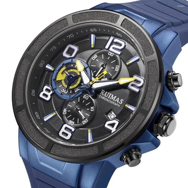 Orologi da polso MEGIR RUIMAS Orologi sportivi militari da uomo Cronografo al quarzo di marca superiore Orologio da polso impermeabile da uomo Blu Relogio Masculino 587