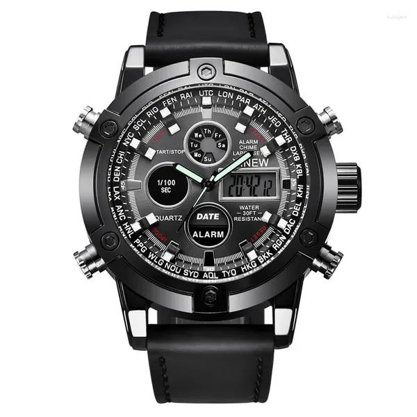 Наручные часы XI Брендовые деловые часы с хронографом для мужчин, модный кожаный ремешок, будильник, секундомер, многофункциональный механизм, электронные часы