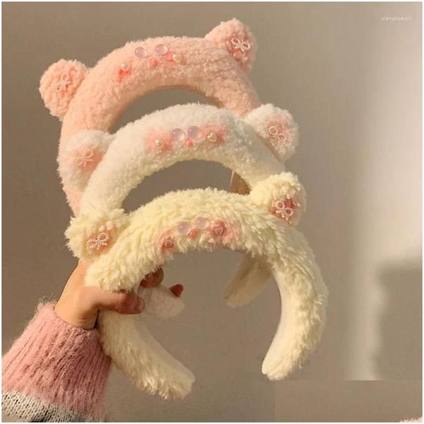 Acessórios de cabelo 2023 Bonito adorável urso orelhas headband vestir e jogar mulheres meninas moda animal inverno pelúcia entrega bebê crianças dhsad