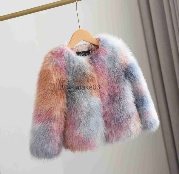 Daunenmantel Kinder Mädchen Kunstpelz Jacke Winter Baby Patchwork Fleece Mantel O Hals Elegante Kleinkind Mädchen Kurze Mode Kleidung Dicke Warme TZ352 J231115