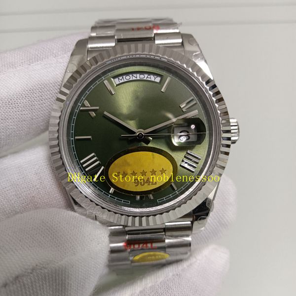 Orologio costoso da uomo in stile 10 Acciaio 904L da uomo 40 mm 228238 Data quadrante verde Lunetta scanalata 228239 Bracciale in acciaio inossidabile NF V12 Oro giallo Cal.3255 Orologi Everose