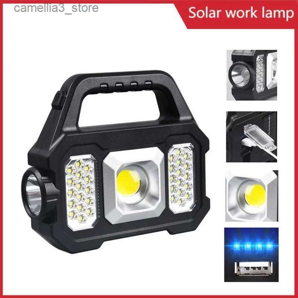 Lanterna da campeggio Nuova torcia da campeggio a LED solare super luminosa con luci da lavoro COB USB ricaricabile portatile 6 modalità Lanterne ad energia solare Q231116