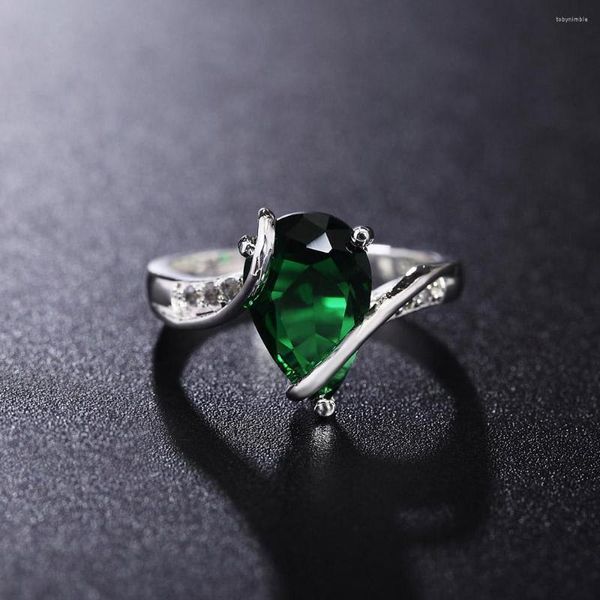 Кольца кластера, кольцо из стерлингового серебра 925 пробы с фабрики, кольцо для женщин, зеленый кристалл, капли воды, размер 7, 8, модные подарки, помолвка, свадьба