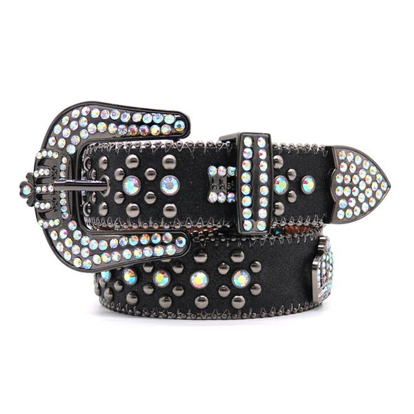 Cintura Bb Designer Simon Nuova cintura Bb Corona di cristallo Headmens per le donne Cinture di diamanti lucidi Nero su blu bianco multicolore con strass bling D6