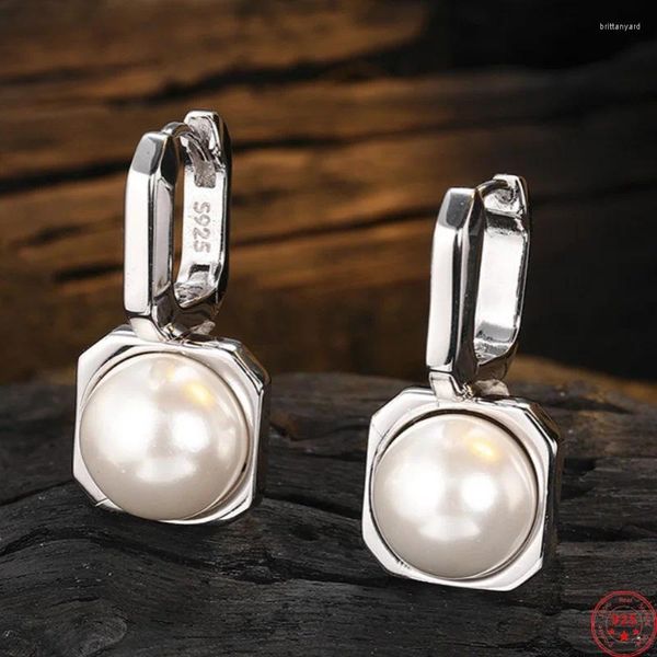 Orecchini posteriori in argento sterling S925 per donna uomo moda design unico clip per orecchio con perla d'acqua dolce