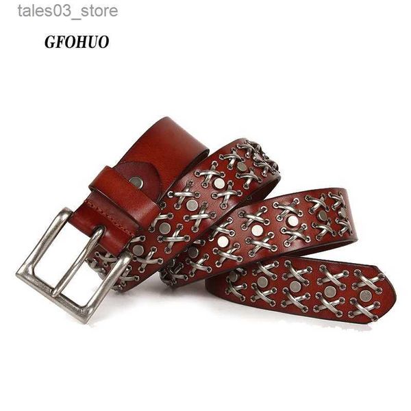 Kemerler 3.8cm Kovboy Punk Kemer Gerçek Orijinal Deri Erkekler Kemer Metal Saplama Perçin Kotları Erkekler İçin Kemer Strap Ceinture Homme Erkek Kayışı Q231115