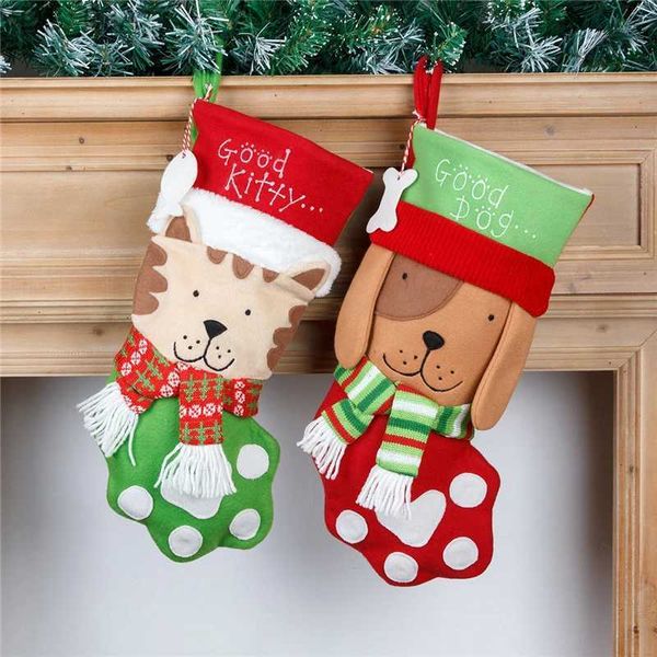 Decorazioni natalizie Decorazioni natalizie Calza simpatico cane e gatto Sacchetti regalo caramelle Camino Ornamenti appesi Decorazione natalizia per la casa Navidad 2023 YQ231115