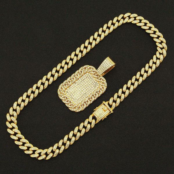 Подвесные ожерелья Hip Hop Iced Out кубинские сети Bling Diamond Square Brand Mens Mens Miami Gold Chain Charm Jewelry Dire