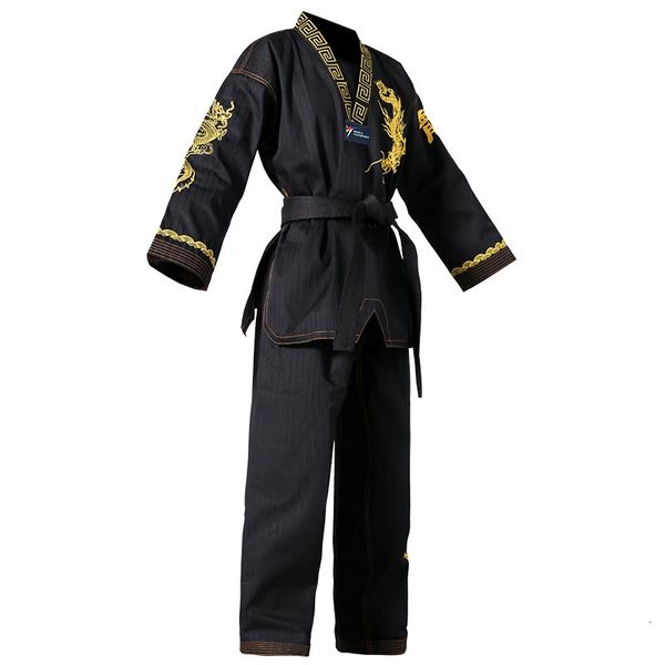 Schutzausrüstung Taekwondo Master Dobok Ultralight Wt Fighter Polyesteranzug Schwarzer Kampfsport-Gi mit exquisiter Stickerei 231115