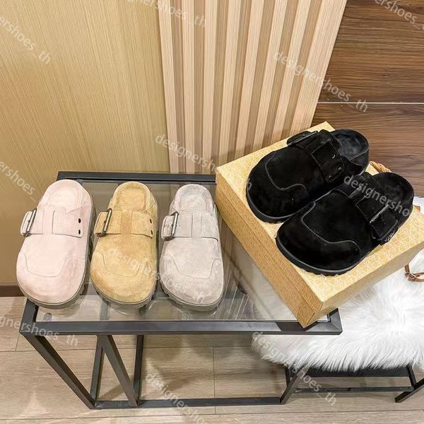 Designer di pantofole Wolfe nudo Slipisti da donna Scepliture in pelle scamosciata Piattaforma di gomma Filla Sandalo Slide inverno Baotou muli Muli