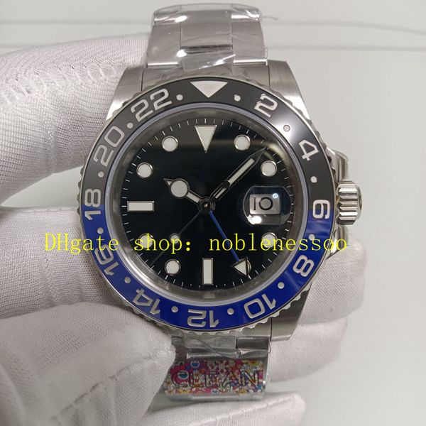 Real Picture Herren 40mm 904L Stahl Uhren Herren Schwarzes Zifferblatt 116710 Blau Batman Keramik Lünette 116710Blnr Armband Reinigen Sie Cal.3186 Bewegung Automatische Uhren -Armbanduhr