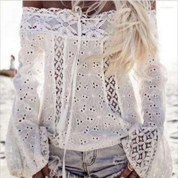 Damesblouses Happie Queens dames off-shoulder kant borduursel witte blouse bohemian strand zomer mode katoenen boho shirts