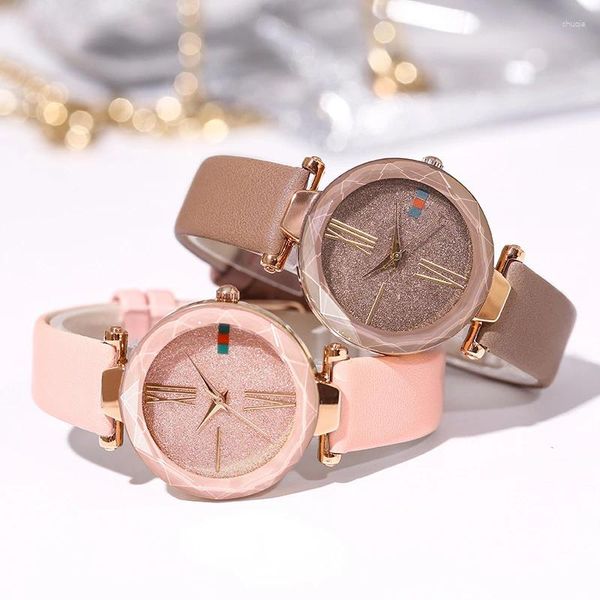 Наручные часы, роскошные наручные часы для женщин, модные кварцевые часы с ремешком и циферблатом, повседневные женские автоматические розовые часы