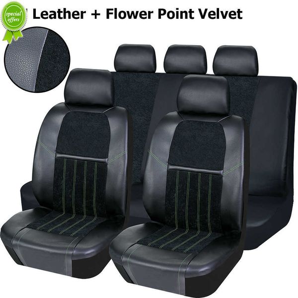 Neues Upgrade Universal-Winter-Leder-Sitzbezüge Set aus schwarzem PU-Leder mit Blumenpunkt-Samt, passend für die meisten Autos, SUVs, LKWs, Vans