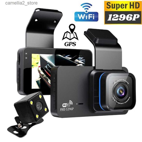 DVR per auto Dash Cam WiFi GPS DVR per auto Telecamera anteriore e posteriore Dashcam 1296P HD Drive Videoregistratore Scatola nera Registratore per visione notturna Q231115