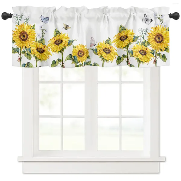 Cortina girassol flor borboleta abelha branco cozinha janela cortinas decoração para casa curto sala de estar quarto pequenas cortinas