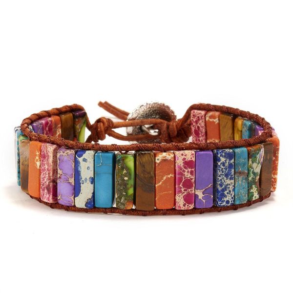 Braccialetti con ciondoli Voleaf Fatti a mano all'ingrosso Moda Pietra naturale Avvolgimento in pelle Mti Colore Chakra Tubo Bracciale con perline Gioielli Vbr129 Goccia Dhtqh