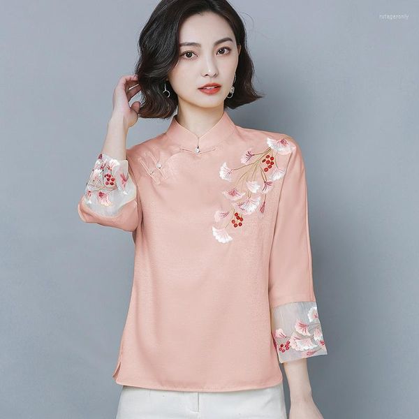Abbigliamento etnico 2023 anni Ladies Chinese Tops Tang Suit Ricamo Top Cheongsam Hanfu Yellow Style Women TA1961