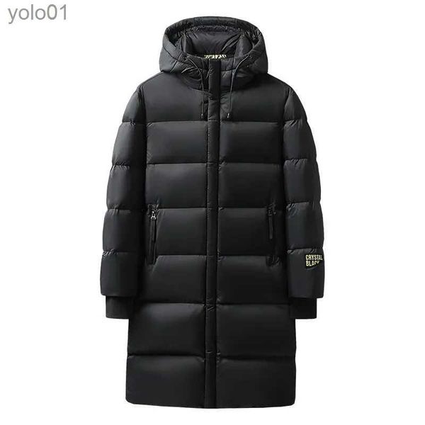 Piumino da uomo inverno nuovi uomini caldo spesso piumino lungo cappotto da uomo con cappuccio impermeabile nero oro piumino da uomo casual antivento ParkaL231115