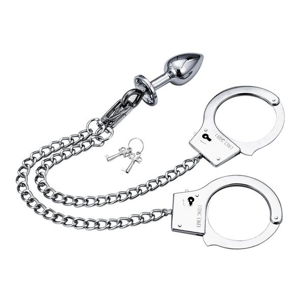 Analspielzeug, Geräte für Erwachsene, Sexplugs, Ketten, Handschellen, Metall-Bondage-Plug mit Handschellen, Fußfesseln, Kette, BDSM 231114