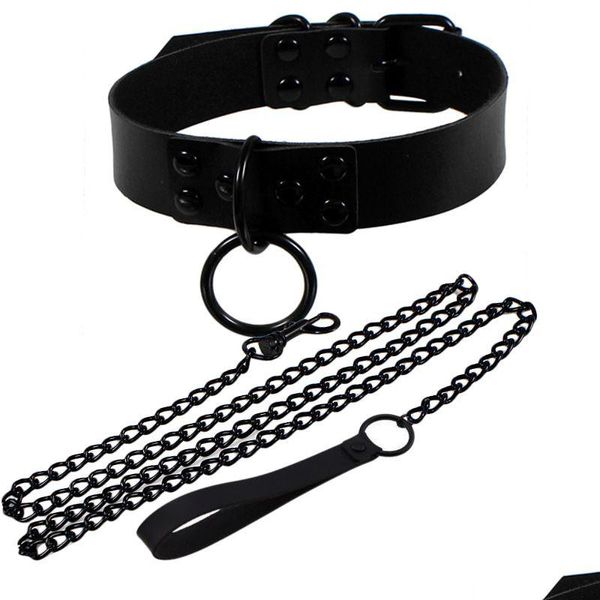 Chokers Voleaf Mulheres Homens Gargantilha Colar Punk Gótico Y Pu Couro Preto Rock para Bondage Colar Vintage Cosplay Acessório Drop Dhiaf