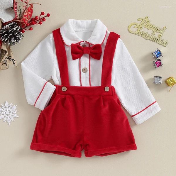 Set di abbigliamento FOCUSNORM 0-5Y Bambino Bambini Ragazzi Natale Set di vestiti da gentiluomo Camicia a maniche lunghe con bottoni e pantaloncini con papillon