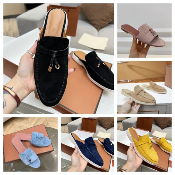 LP Summer Charms Slides verziert LORO Wildleder Hausschuhe Luxe Sandalen Schuhe Echtes Leder offene Zehen lässige Wohnungen für Frauen PIANAS LuxurysuUkh #