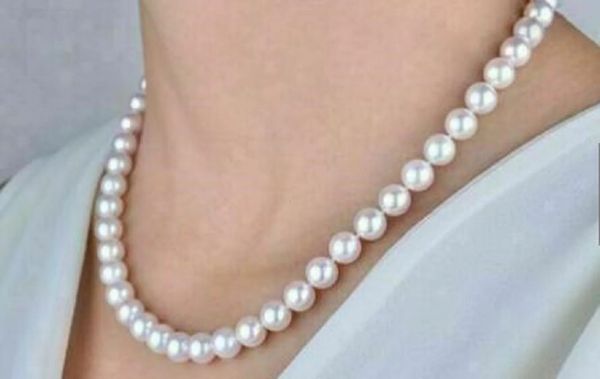 Ожерелья с подвесками, прочные, завязанные вручную, высший класс AAAA, японское ожерелье с жемчугом Akoya 9–10 мм, белое жемчужное ожерелье 18 дюймов 231115