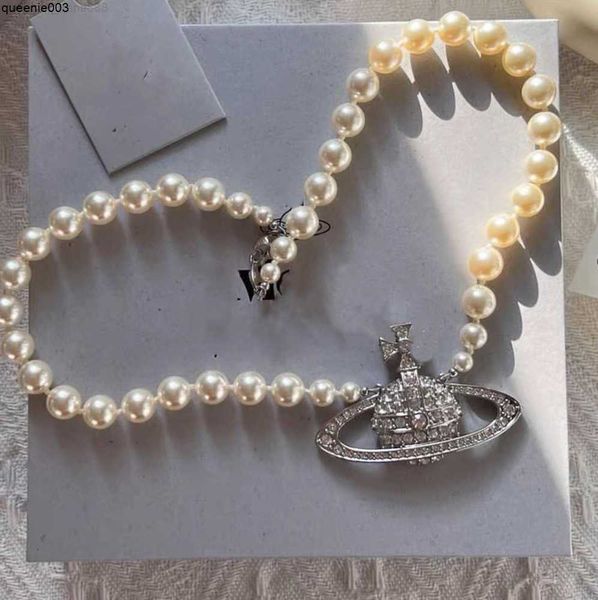 Halsketten Designerbrief Vivian Chokers Luxus Frauen Mode Schmuck Metall Perlen Halskette Cjeweler Westwood mit Kasten 58ES