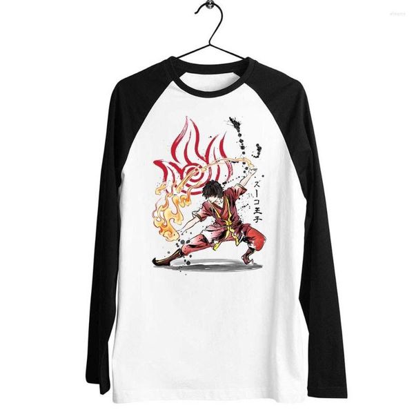 Erkek Tişörtleri Siyah Trim Beyzbol Uzun Kollu UNISEX THE SON AIRBENDER ZUKO FIREBENDER BASKI TEE