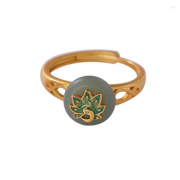 Кластерные кольца 925 Стерлинговое серебряное золото, покрытое хитанским нефритовым дымным фиолетовым Qiemo Blue Ring Vintage Phoenix Peace Buckle Ladies