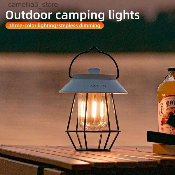 Camping Laterne Retro Tragbare Camping Licht Outdoor LED USB Aufladbare Camping Laterne 3 Modi Beleuchtung Hängen Zelt Licht Q231116