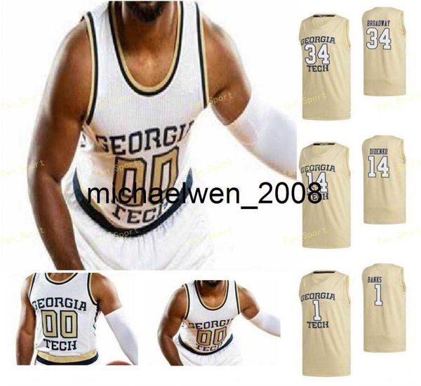 Mich28 NCAA College Georgia Tech Jaquetas Amarelas Basquete Jersey 35 Kristian Sjolund Usher Shaheed Medlock Moses Wright Malachi Rice Personalizado