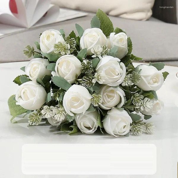 Декоративные цветы, имитация розы, бутон, декор для обеденного стола, шелковое поддельное зеленое растение, искусственная белая роза, украшение для вечеринки, розовый синий цветок