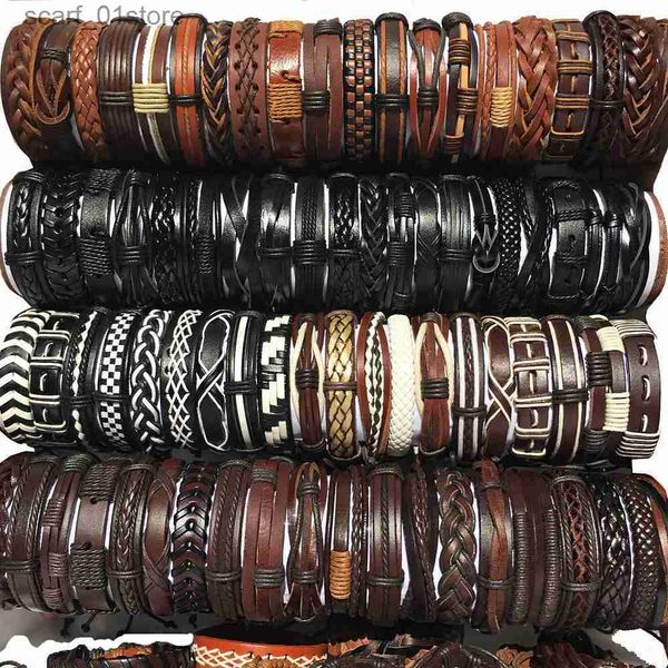 Catena 50 Pz/set Lotti All'ingrosso Bulk Casuale Punk Bracciali in pelle da uomo Femme Pulseras Bileklik Coppia Bracciale Uomo Gioielli WP2L231115