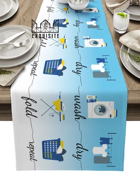 Runner da tavolo Vestiti Sfondo sfumato blu e bianco Decorazioni per tavolini Decorazioni per la casa Decorazioni rustiche per cucine Decorazioni per tavoli da pranzo 231115